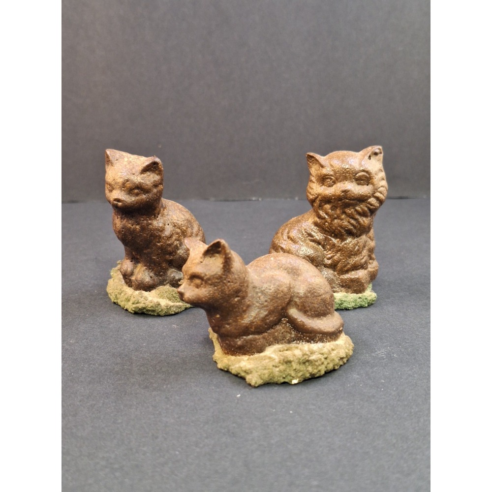 Lot Of 3 Cow Patty Critters Vintage Folk Art Cat Figurine 1990s Stickered X3 Set